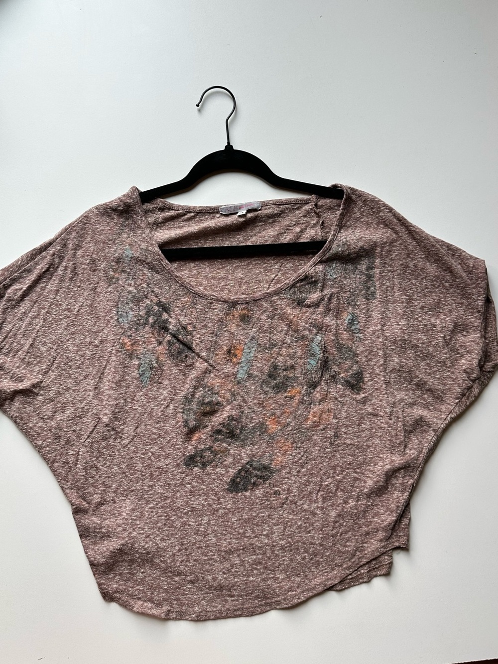 julie's closet Cozy Scoop Neck Tee Brown with Subtle Feather Print